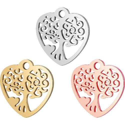 5pcs/lot 100% Stainless Steel Heart Life Of Tree Charm Pendant for Bracelet Necklace Jewelry Making Tag