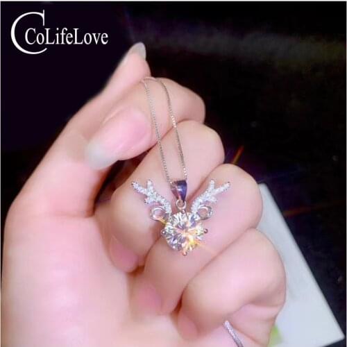 CoLife Jewelry Fashion Deer Pendant with Moissanite 1ct 2ct 3ct F Color Moissanite Pendant 925 Silver Moissanite Jewelry