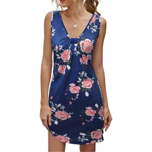 S-5XL Womens Sexy V-Neck Sleeveless Slim Dress Summer Casual Boho Beach Printed Midi Dresses Female Sundress Vestidos Oversized