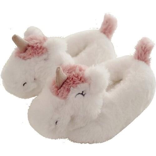 New Winter Women Cotton Cartoon Unicorn Slippers Ladies Indoor Warm Plush Home Shoes Cute Soft Comfortable Flip Flops For Girls