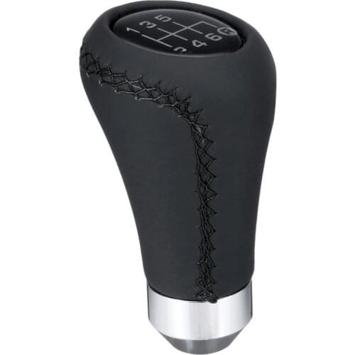 Universal Car PU Leather 6 Speed Shifter Lever Gear Shift Knob Manual Shifter Stick Black Stitched Knob Cap Cover