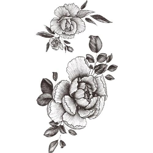 Sketch Waterproof Temporary Tattoo Sticker Black Plain Flowers Branches Leaves Fake Tattoos Flash Tatoos Arm Body Art for Women