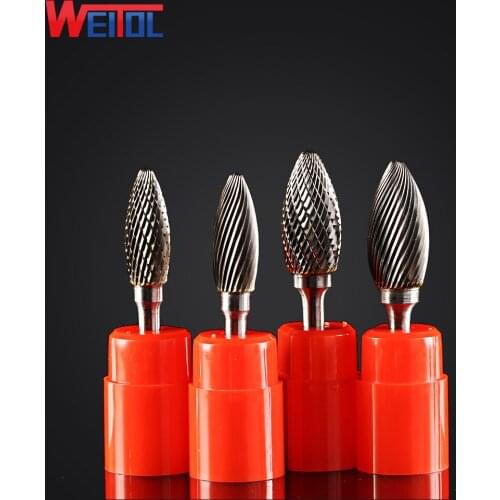Weitol 6mm H type carbide rotary files single cut/ double cut carbide burrs solid carbide cutter bits cnc tools