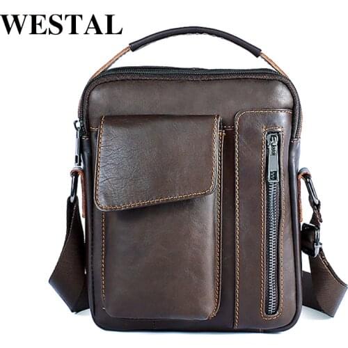 WESTAL Messenger Bag Mens Genuine Leather Shoulder bag Male Casual Oil Leather Small Flap man Crossbody Bags for Men Handbags