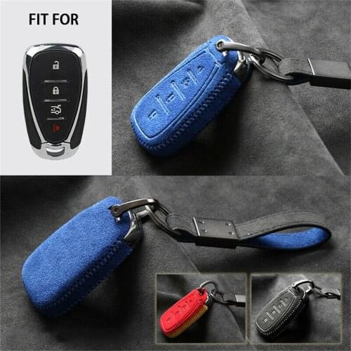 Suede Leather Remote Start Car Key Case Cover Fob Protector Holder Auto Accessories For Chevy Camaro Malibu Cruze 2016-2019