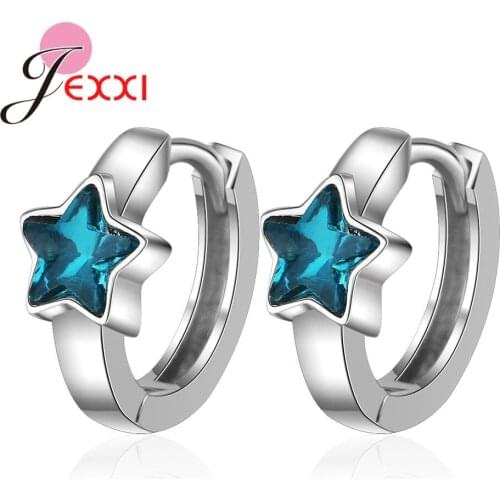 New Statement Blue Geometric Star Crystal 925 Sterling Silver For Women Hoop Earrings Temperament Pierced Ear Jewelry