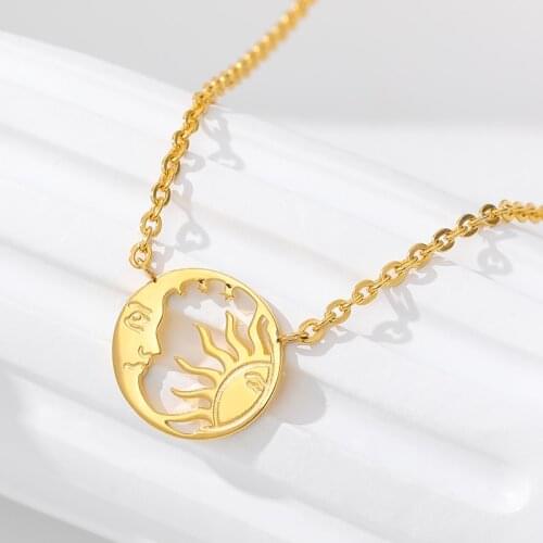 You Are My Sunshine Moon Phase Sun Necklaces For Women Jewelry Stainless Steel College Student Pendant Necklace Sister Gifts
