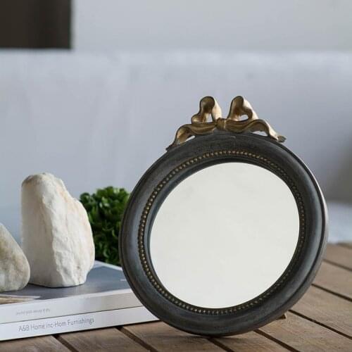 Powkhome European Retro Palace Style Girl Heart Ins Makeup Mirror Charming Round Dressing Table Gift Wall Mirror