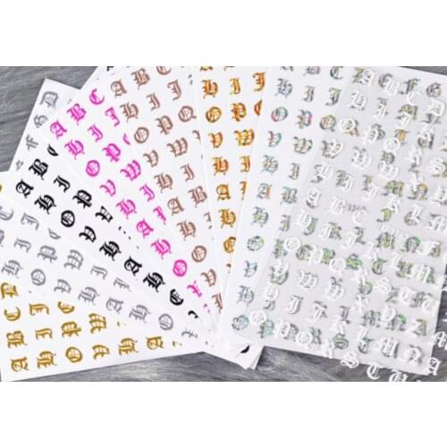 12PCs/lot 12 color OLD ENGLISH LETTERS 3D Nail Stickers for Nail Art Old English Nail Stickers, Adhesive - Easy to Nail Decals