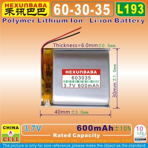 5pcs [L931] 3.7V 600mAh [603035] lithium ion / Li-ion battery for mp4;mp3,mp5;GPS,cell phone,speaker;LED