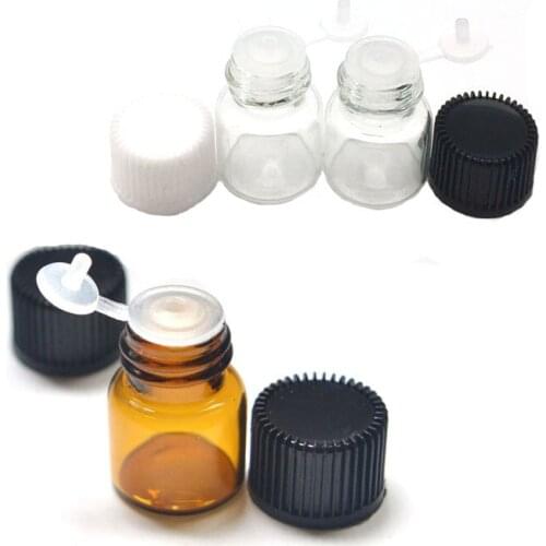 50pcs Essential Oil Clear Glass Bottle with Orifice Reducer Siamese Plug Screw Cap Small Perfume Sample 1ml Amber Vials