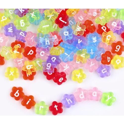 50pcs/pack Acrylic Transparent Candy Color Peach Flower Shaped Letter Beads for handmade diy making beaded bracelet necklace