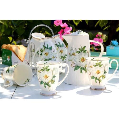 8pcs/set, bone china tea pot and cup set, porcelain coffee sets with cup stand, ceramic nespresso mug, tea pot cup set, teapot