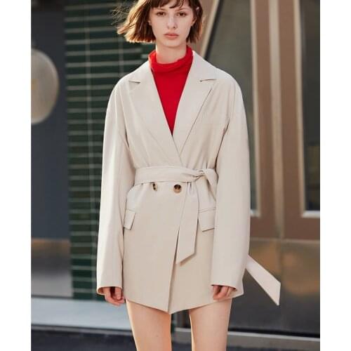 AEL Women Solid loose Blazer Autumn Winter Belted streetwear Lady Outerwear Female Casual Women Double-Breasted Button Blazer