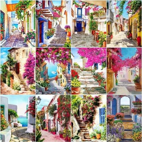AZQSD 5D Diamond Painting New Arrivals Town Needlework Diamond Mosaic Street Landscape Cross Stitch Kits Decor For Home