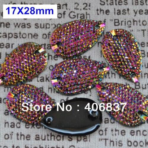 Free Shipping, 50pcs/Lot, 17*28mm Bling-star Purple AB sew on teardrop flat back resin sew on stones