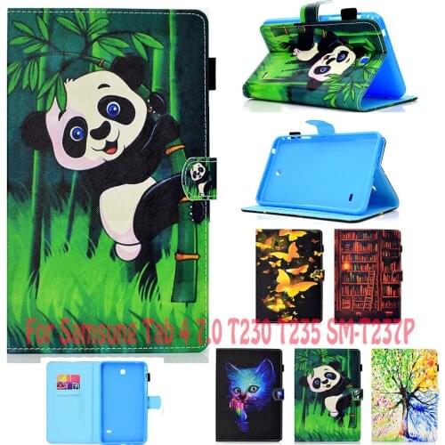Panda Butterfly Cat Print Style PU Leather+TPU Stand Cover Cases For Samsung Tab 4 7.0 T230 T235 SM-T237P tablet PC Funda coque