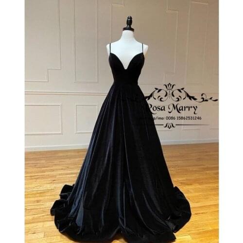 Black Velvet Formal Prom Dresses 2021 A Line Plus Size Cheap Vestide De Fiesta Largos Long Evening Party Gowns for Women