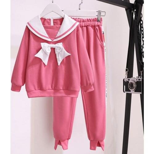 Infant Clothing for Baby Kids Autumn Long Sleeve Bow Tops & Long Pants 2 Pcs Cotton Casual Suits Student Girls' Clothing Sets