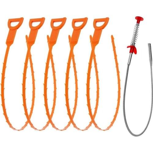 Drain Clog Remover Tool 6 Pack Drain Hair Remover Tool Sink Drain Clog Remover 20 Inch Cleaner Tool for Sink Tube Drain Cleaning