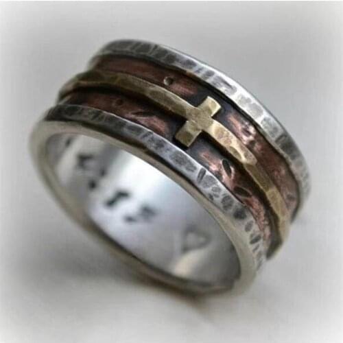Classic Vintage Golden Cross Men Ring Gothic Basic Wedding Ring Faith Index Finger Ring Party Jewelry