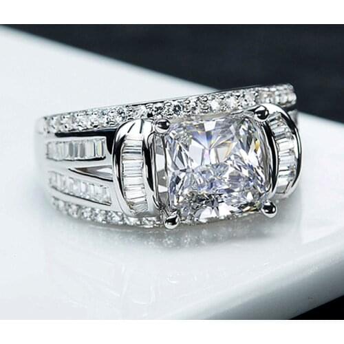 Huitan AAA Princess Cut Cubic Zirconia Crystal Ring for Women Wedding Engagement Rings Full Bling Iced Out Gift Fashion Jewelry