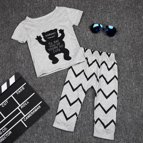 2017 Spring summer fashion baby clothes sets small monster clothing sets T-shirt + pants suit 0-2 years baby boy / girl clothes