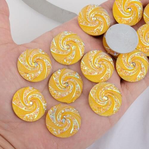 BOLIAO No Hole 10Pcs 25mm (0.98in) Round Whirlwind Yellow Resin AB Color Shiny FlatBack Appliques/Craft/Wedding Decoration