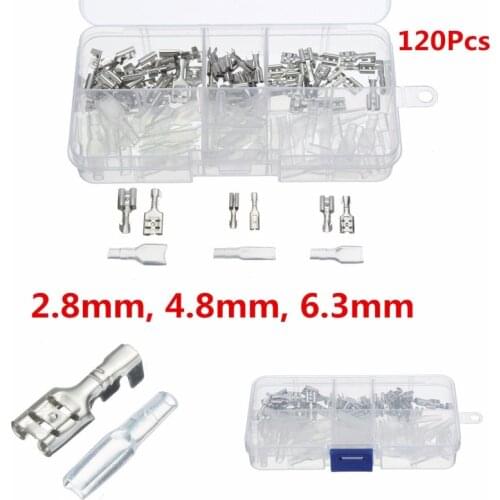 120pcs/set 2.8 mm 4.8 mm 6.3 mm Female Spade Terminals + Insulating sleeve with Transparent case Crimp Terminals Connectors