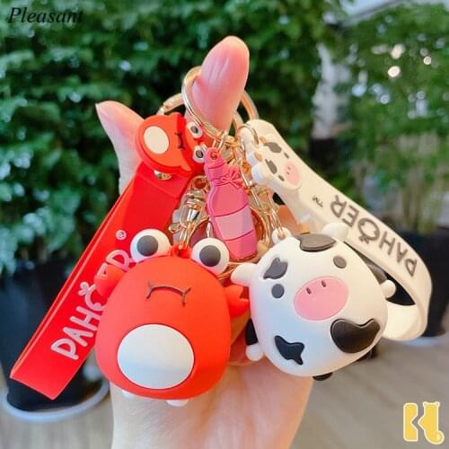 Cute Lobster Cow Cartoon Keychain Epoxy Creative Doll Car Key School Bag Pendant Gift