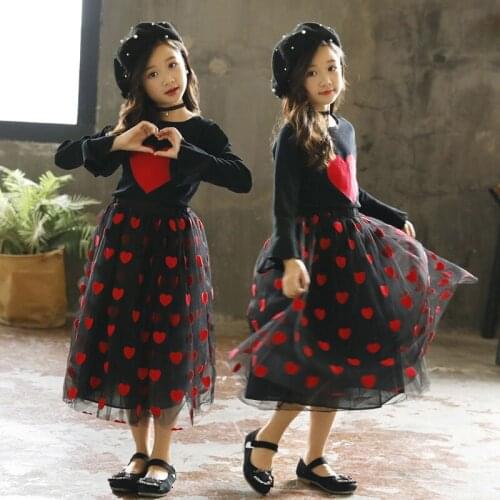 New Autumn Baby Girls Clothing Sets Love Long Sleeve T shirt+ Mesh Skirts 2PCS Suits Kids Clothing Sets RT179