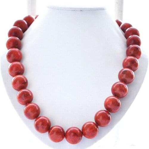 HUGE 16mm round red natural grass coral bead NECKLACE 18inch
