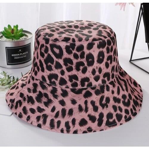 Double-side Black Leopard Bucket Hats For Women Harajuku Bucket Hat Fishing Outdoor Hats Women Sunscreen Bucket Fishing Hat