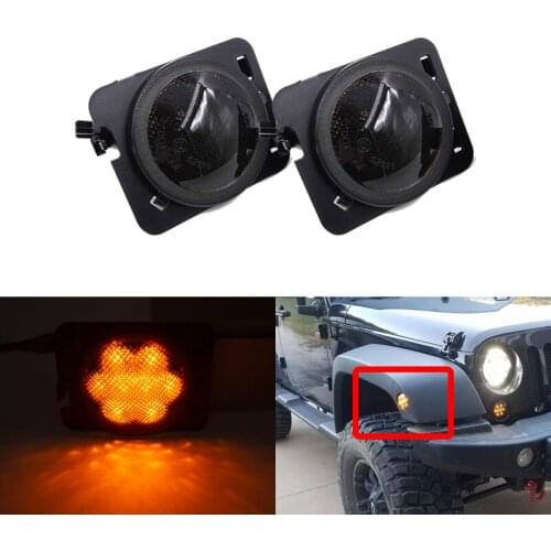 Fits For Jeep Wrangler JK JKU 2007-2017 Smoked Lens Front Fender Amber Led Side Marker Lights