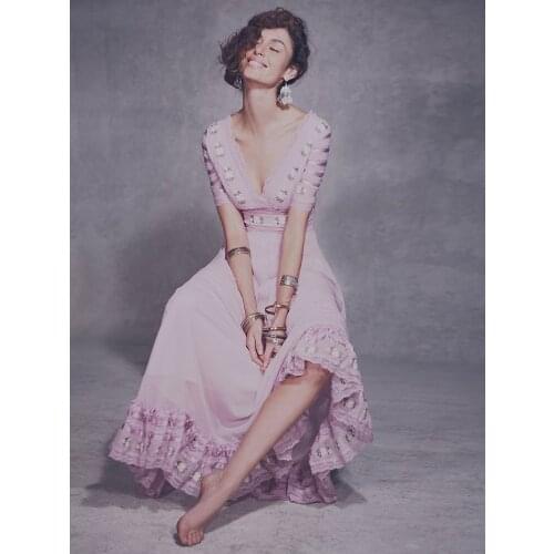 Longer length embroidery dress female Super Fairy v-neck dress great quality beach vacation embroidery retro Dress wq1479