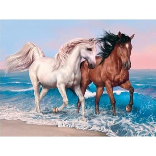 Full Square Diamond 5D DIY Diamond Painting "Beach couple horse" Embroidery Cross Stitch Rhinestone Mosaic Painting Decor VIP