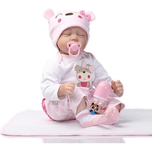 55cm Lifelike Silicon Sleeping Doll Eye Closed Cartoon Hat Early Childhood Kids Baby Toys