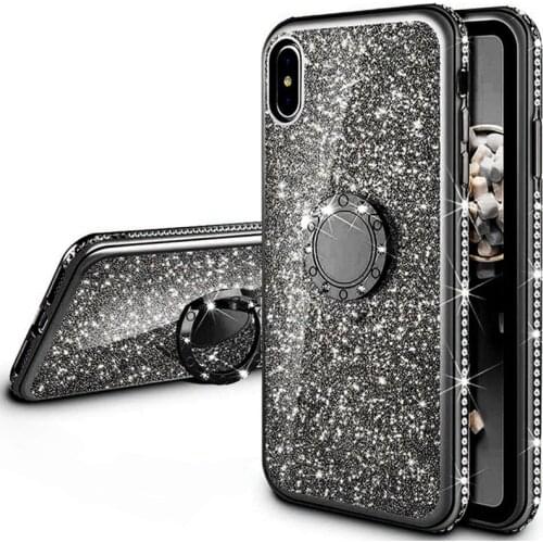 Luxury Bling Diamond Soft Cases For iPhone 6 6s 7 8 Plus X 10 Ten XR XS Max 11 Pro Max Holder With Ring Back Cover Capa Case