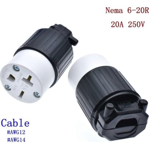 NEMA 6-20 Self-wiring socket, NEMA US Anti-drop 6-20R Female & NEMA 6-20P Male Industrial Plug Direct Connector Converter