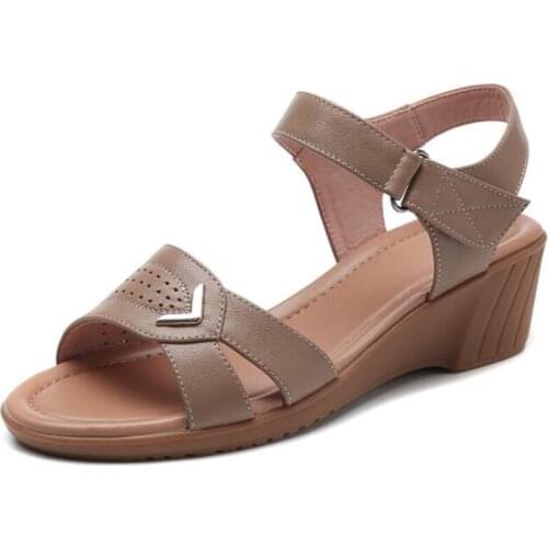 Summer Hot 2020 New Concise Genuine Leather Sandals Open Toe Wedge Sandals Comfortable Non-slip High Heel Sandals Women Sandals