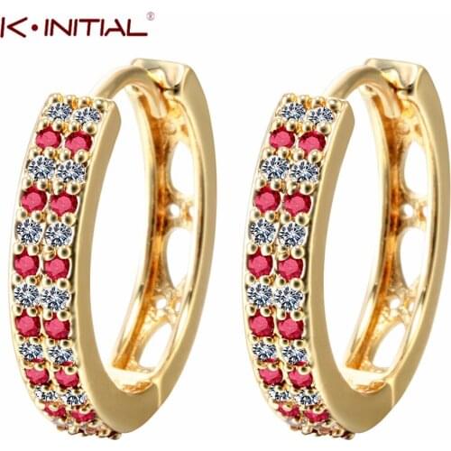Kinitial Fashion Red Cubic Zirconia Hoop Earring for Women Girl Wedding Ear Piercing Earrings Accessories Anti-Allergic Jewelry