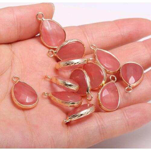 2pcs Drop-shaped Faceted Watermelon Red Stone Pendant for Jewelry Making DIY Nacklace Earring 13x23mm