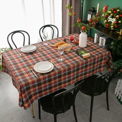 Nordic Household Rectangular Banquet Printed Party Proud Rose New Year Christmas Tablecloth Retro Plaid Cotton Linen Fabric