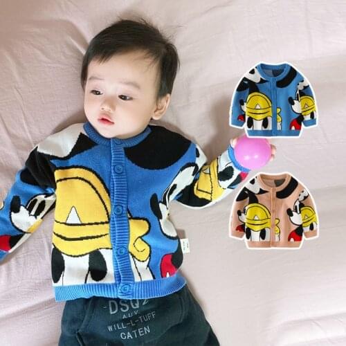 Baby Boy Girl Sweater Autumn Winter Thick Knitted Cardigan Cotton Sweater Cartoon Mickey Print Children Clothing Kid Wear Jacket