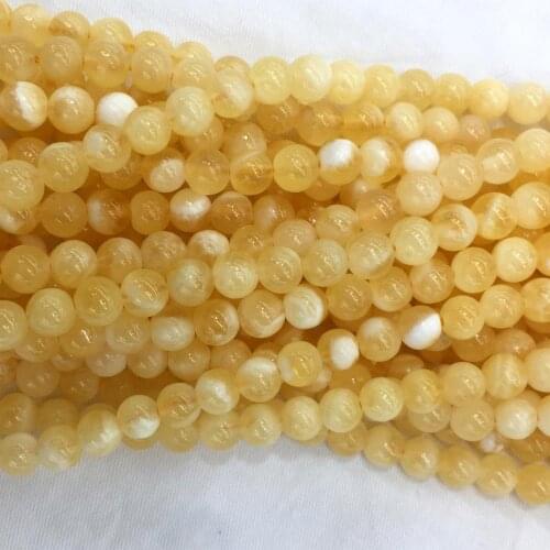 High Quality Natural Genuine Yellow White Calcite Round Jewellery Loose Ball Beads 6mm 8mm 10mm 15" 06041
