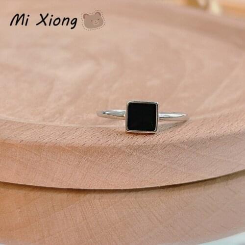 Mi Xiong 925 Sterling Silver Rings for Women Square Black Agate Luxury Fine Jewelry Elegant Wedding Engagement Romantic Classic