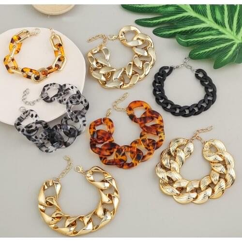 Hip Hop Exaggerated Thick Link Chains Bracelet for Women CCB Material Big Wide Bracelets Fashion 2021 Hand Chains Jewelry