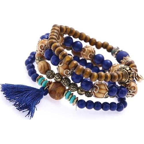 Songhua Stone Bracelet Multilayer Color Beads Tassels Bracelet Bangles For Women Elastic Stretch Jewelry Fashion Girl Gift
