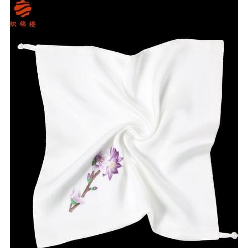 Floor su embroidery scarf summer mulberry silk silk scarves ancient embroidery magnolia button small squares female