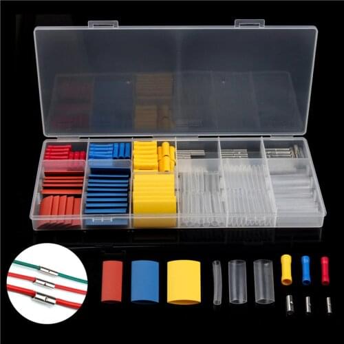 198 PCS Cold-pressed PVC Butt Terminals Connector+ Heat Shrink Sleeve Tube +Non-insulated Wire Connector Assortment Kit